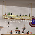 Ceiling Hanging Wine Glass Holder - Ceiling Shelf, Ceiling Wine Rack Display Stand, Hanging Solid Wood Plant Stand, Wall Mounted Iron Art Wine Bottle Holder, LOFT Ceiling Mounted Storage Rack ( Color