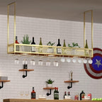 Ceiling Hanging Wine Glass Holder - Ceiling Shelf, Ceiling Wine Rack Display Stand, Hanging Solid Wood Plant Stand, Wall Mounted Iron Art Wine Bottle Holder, LOFT Ceiling Mounted Storage Rack ( Color