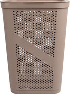 Mind Reader 60L Slim Laundry Hamper, Clothes Basket, Lid, Ventilated, Plastic, Set of 2, Tan