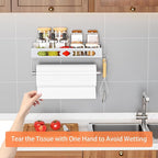 Paper Towel Holder Wall Mount, MAYZOLOP Easy One-Hand Tear Design Paper Towel Holder with 2 Hooks, Fits Kitchen, RV, Bathroom, Self-Adhesive or Drilling Installation, Silver