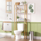 AmazerBath Over The Toilet Storage Bamboo, Bathroom Storage Organizer Shelf, 3-Tier Above Toilet Storage Rack, Space Saver, White and Natural Color