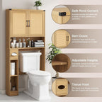 Vabches Over The Toilet Storage Cabinet, Farmhouse Rattan Storage Cabinet Over Toilet with 2 Rattan Barn Doors & Home Space-Saving Toilet Rack, for Bathroom, Restroom, Laundry