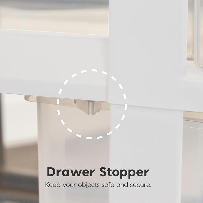 IRIS USA Plastic Drawer Storage Organizer Rolling Cart, with Wheels Casters, 6-Drawers, for Classroom Art Craft Supplies Dresser Closet Bathroom Laundry Room, White/Clear