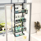 HapiRm 4 Tier Over the Door Shower Caddy, Hanging Shower Caddy with 22 Hooks and 2 Toothbrush Holders, No Drilling Adjustable Hanging Bathroom Organizer - Black