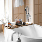 Bamboo Bathtub Tray Caddy - Splash-Proof Adjustable (28.5-40") with Wine Holder, Tablet Stand & Non-Slip Grip | Spa-Grade Organizer for Bath Essentials & Reading- Walnut