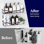 Kitsure Shower Caddy Large - Adhesive Shower Organizer, Stainless Steel Shelf for Inside Shower, No Drill Bathroom Organizers and Storage, Home Decor Accessories, 2 Pack, Brown