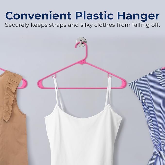 SereneLife 100-Piece Plastic Shirt Hangers – Non-Slip, Slim, Heavy Duty Clothing Hangers for Closets, Space Saving Lightweight Design for Dresses Shirts Coats and Everyday Wardrobe Organization (Pink)