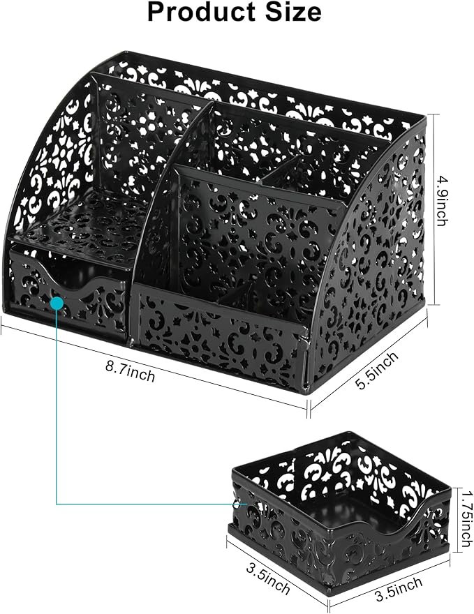 EasyPAG Desk Organizer and Pen Holder for Desk, Mesh Office Supplies Storage Caddy with Drawer for Small Space, Desktop Organizer for Home Office, Black