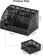EasyPAG Desk Organizer and Pen Holder for Desk, Mesh Office Supplies Storage Caddy with Drawer for Small Space, Desktop Organizer for Home Office, Black