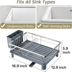 SNTD Dish Drying Rack - Small Dish Rack for Kitchen Counter, Stainless Steel Dish Drainer with Utensil Holder and Drainboard, 12.9" W x 16.9" L (Silver)
