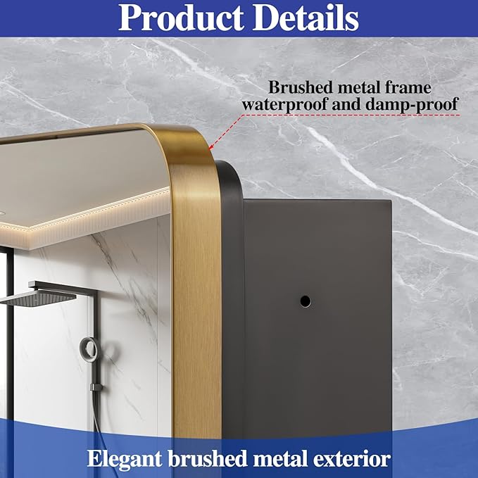 20" x 26" Bathroom Medicine Cabinet with Mirror Door, Brush Gold Stainless Steel Frame, Recessed or Surface Mounted,Storage Cabinet with Adjustable Metal Shelves,Upgraded Version