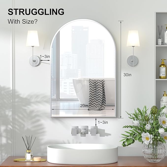 Recessed Medicine Cabinet with Mirror,Arched Medicine Cabinet for Bathroom,in Wall Bathroom Mirror with Storage,Brushed Nickel Mirrored Medicine Cabinets Wall Mounted,20x30