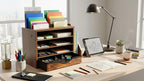 Wooden file Organizer with Drawer, Office Wood Desk Organizer with drawers, with 4 Adjustable Shelves, Mail Sorter with Drawer, Office Desk Paper Holder, Brown,assembly required