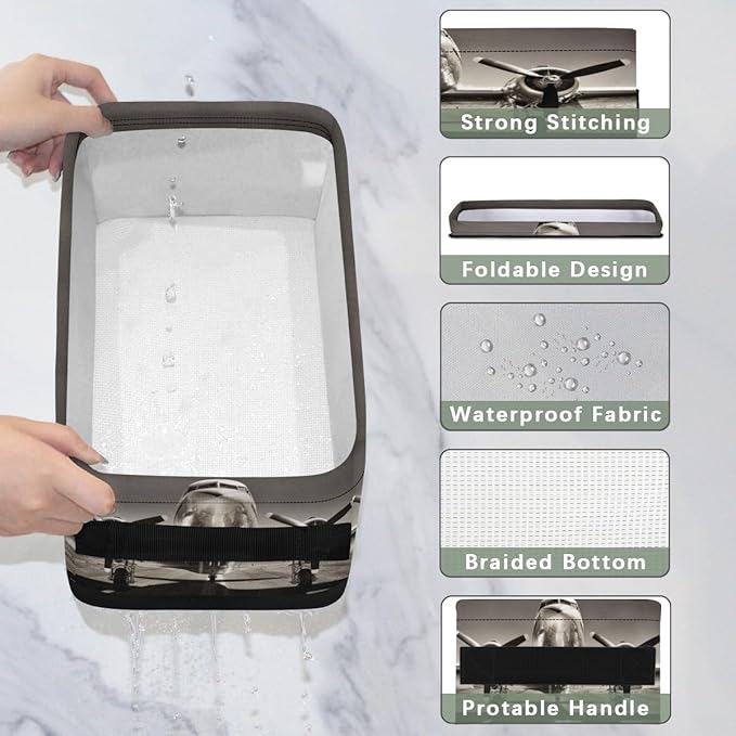 Retro Airplane Pattern Bathroom Storage Baskets Waterproof Bathroom Counter Organizer Decorative Toilet Paper Storage Basket for Organizing for Bathroom Living Room Decor