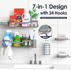 Shower Caddy Adhesive Shower Organizer 7-Pack, Rustproof Stainless Steel Bathroom Shelves, Large Capacity No-Drill Rack Storage Accessories with Soap Dish Toothbrush Holder Hooks