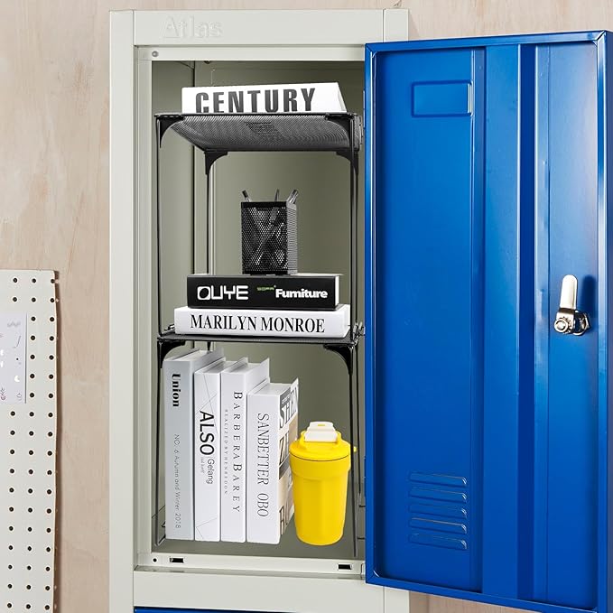 Locker Organizer Shelf Stackable Extra Locker Shelf for School Locker Organizer Storage Cabinet Accessories Suitable for School, Office, and Home use (2, Black)