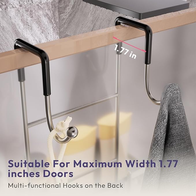 SWTYMIKI Over The Door Shower Caddy - Stainless Steel Hanging Shower Organizer With Soap Holder & 16 Hooks No Drilling Hanging Caddy Over Door To Organize Bathroom Essentials, Sand Nickel
