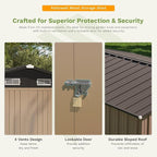 Patiowell 10x12 FT Storage Shed, Outdoor Metal Sheds with Lockable Door and Sloping Roof, Waterproof Outside Large Garden Tool Shed with Breathable Vents for Patio Lawn Backyard, Brown