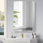 Medicine Cabinet Mirror with Storage, 16x26 inch Aluminum Bathroom Cabinet, Assembly Needed, Surface Mount or Recessed Wall Cabinet with Adjustable Glass Shelves for Bathroom Bedroom