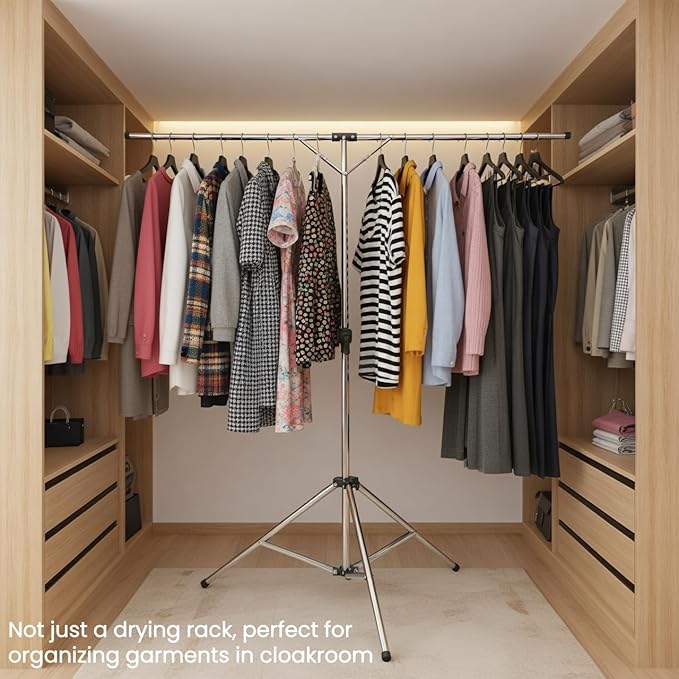 Foldable Portable Space Saving Clothes Drying Rack, Heavy Duty Stainless Steel Laundry Drying Racks, Adjustable High Capacity Garment Rack, with Windproof Hooks.