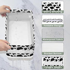 Cow Print Bathroom Basket Foldable Toilet Tank Topper Paper Basket Waterproof Fabric Storage Organizer Bins Decorative Open Storage for Home Closet Containers Cabinet Set of 2
