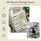GOFLAME 20-Drawer Rolling Storage Cart, Multifunctional Art Craft Organizer, Mobile Utility Storage with Removable Drawers & Lockable Wheels, Craft Cart for Home Office, White
