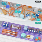 WOWBOX 6 Pack Clear Drawer Organizer Set, Acrylic Drawer Storage Trays, Storage Bins for Makeup, Cosmetics, Jewelries, Utensils, Gadgets, Office, Purple