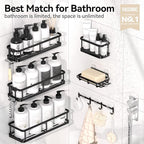 YASONIC Shower Caddy Adhesive, 100% Rustproof Shower Organizer with Soap Holder, 6 Pack Large Capacity shower Shelves for Inside Shower, No Drilling Bathroom Organizers and Storage for Home Decor