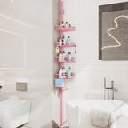 Consumest Corner Shower Caddy Tension Pole - Rustproof Shower Shelves with Towel Bar & Soap Holder, Adjustable Bath Organizer for Bathroom Storage, 27.6-108.3 inch, Pink
