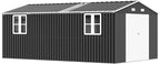 AMERLIFE 10x16x7 FT Outdoor Storage Shed with 2 Transparent Panels, Metal Garden Shed with Hinged Double Doors, 4 Windows & 4 Vents, Reinforced Steel Frame for Backyard, Garden, Dark Gray