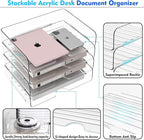 Paper Organizer Letter Tray, 4 Pack Acrylic Stackable Desk File Organizer,Versatile Clear Office Organizer for File Paper, Ipad, Letter, A4 Office File, Books, Notes, Etc