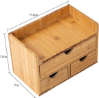 Rustic Distressed white 3-Tier Bamboo Desk Organizer with 3 Drawers Mini Storage Shelf For Desk, Toiletries Vanity Office Supplies (bamboo)