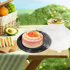 12" [5 Pack] Round Cake Pies Carriers, Black Serving Tray with Clear Lid, Disposable Cake Containers with Dome Lids Dessert Sandwich Trays for Party