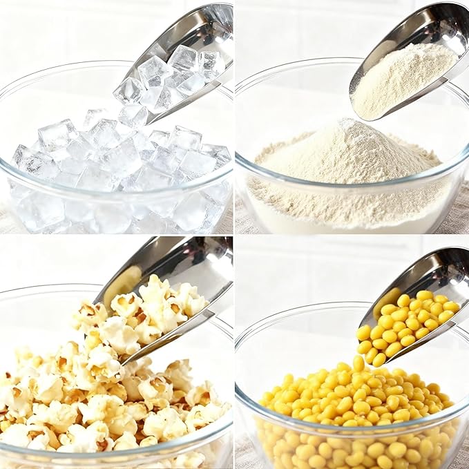 304 Stainless Steel Ice Scoop - 8oz Heavy Duty Ice Shovel for Freezer & Ice Maker, Commercial Scooper for Kitchen, Bar, Party Ice Bucket (Sleek Silver)