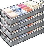 4 Pack 5.5 Inches High Under Bed Storage Containers, Low Profile Under Bed Storage Containers, Foldable Underbed Bag Stackable Closet Organizers for Blankets Clothing Comforter Wrapping Paper