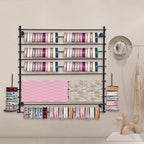 Heavy Duty Iron Ribbon Organizer Rack Wall Mounted, 12-Rod Modern Metal Craft Organizer for Ribbons, Wrapping Paper, Vinyl Rolls, Space Saving Storage Rack for Florist, Home (Black)