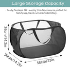 4 Pcs Popup Mesh Laundry Basket, Collapsible Laundry Hamper with Side Pocket Foldable Storage Basket with Durable Handles for Bathroom Travel Dorm Toy
