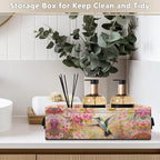 Small Storage Bin Narrow Toilet Paper Tissue Baskets Foldable Fabric Organizers Bathroom Bedroom Decorations Closet Countertop Vanity Baskets, Spring Style Hummingbird Flower