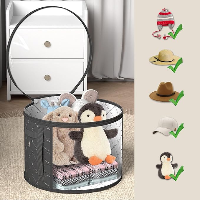 STARGAZ Hat Boxes For Women Storage - This Oversized Clear Hat Storage Bag can hold 9 hats,suitable for cowboy hats,suitable for travel and daily hat organizer for closet(Gray and Black)