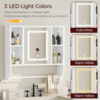 Bathroom Wall Cabinet with Mirror, Wall Mounted Medicine Cabinet with Color Adjustment LED Lights, Mirrored Over The Toilet Storage Cabinet with Adjustable Shelves, 23.6''W x 21.6''H, White