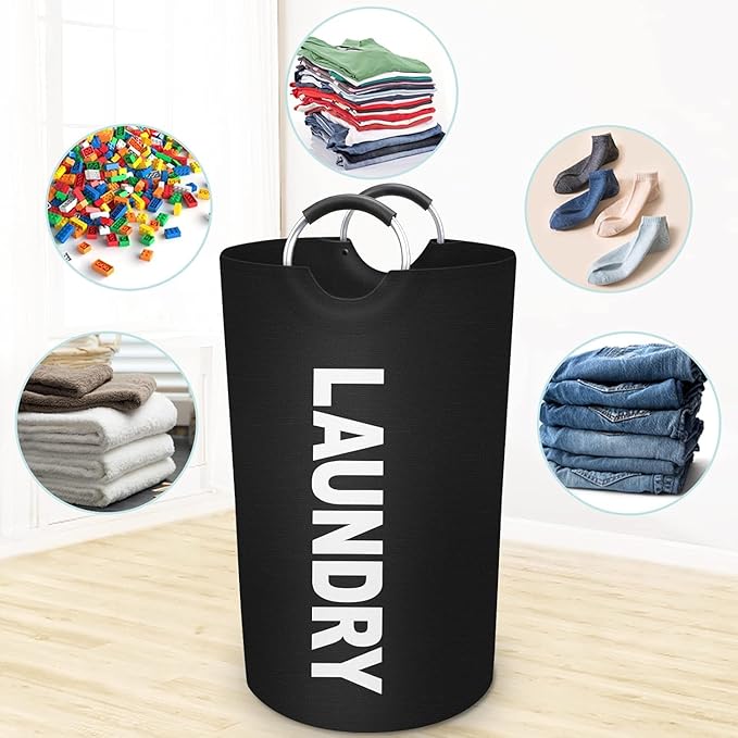 Vivicreate 115L Large Laundry Basket, Freestanding Tall Clothes Hamper, Foldable Washing Bin, Collapsible Laundry Bag (BLACK)