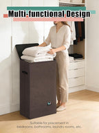 Laundry Hamper with Lid, Reinforced Sturdy Clothes Hamper with Anti-Puncture Base, Large Collapsible Laundry Basket with Removable Liner Bag, Tall Dirty Clothes Bin for Family, 100L Chocolate