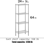 14" Deep x 24" Wide x 64" Height Wire Shelving Kit | 4-Tier | NSF Commercial Storage Rack Unit
