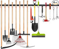 WALMANN All Metal 64 Inch Wall Mount Garden Tool Organizer for Garage, Mop and Broom Holder, Yard Tool Storage Rack for Rake, Shovel, Spade, Mop, Broom(4 Rails, 16 Hooks)