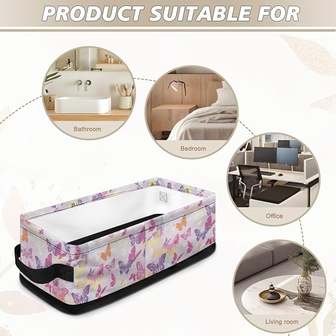 Decorative Baskets for Organizing, Narrow Storage Bins Toilet Paper Baskets Collapsible Fabric Basket Caddy for Shelf Counter Closet Accessories and Decor, Butterfly Violet Pink Yellow