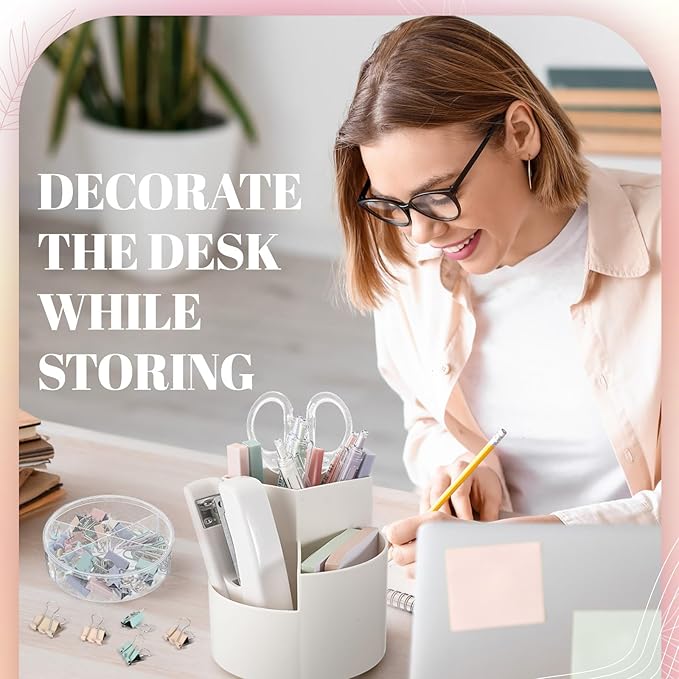 Kosiz 27 Pcs Black White Desk Accessories Gift for Aesthetic Desk Organizer Neutral Office Supplies Pen Holder Stapler Binder Sticky Notes Paper Clips Scissor Staples for Women(Fashion)