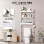 VEVOR Over The Toilet Storage, 3-Tier Adjustable Over Toilet Bathroom Organizer, Bamboo Storage Shelf Rack with 3 Hooks, Freestanding Easy Assembly Laundry Space Saver, Fit Most Toilets