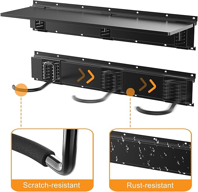 TORACK Wall Mounted Bike Storage Rack with Shelf, 6 Bikes Hangers for Garage, Space Saving Bike Rack Wall Mount, Holds Up to 600 lbs