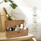 Seagrass Tank Basket with Lid with Rectangular Small Shelf Baskets Bin, Toilet Paper Basket with 3 Sections for Organize,Home Organizer Bin for Shelves Bathroom Closets Kitchen