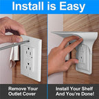 2 Pack Single Wall Outlet Shelf Home Wall Shelf Organizer for Outlets, Perfect for Bathroom Kitchen Bedroom with Cord Management and Easy Installation. (White)